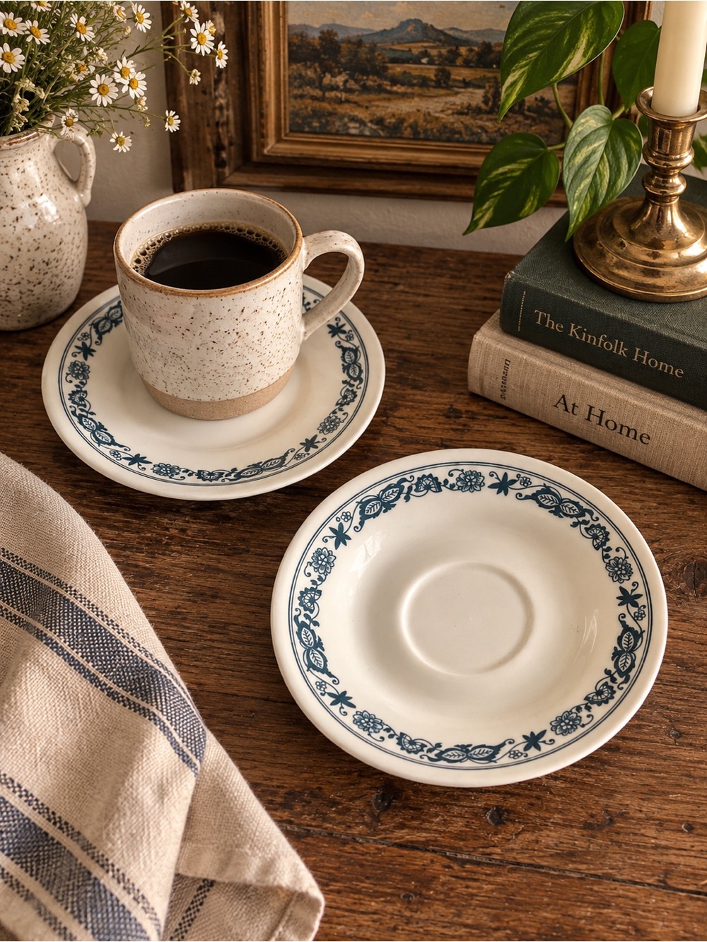 Corelle White Saucer Plates with Blue Floral Border